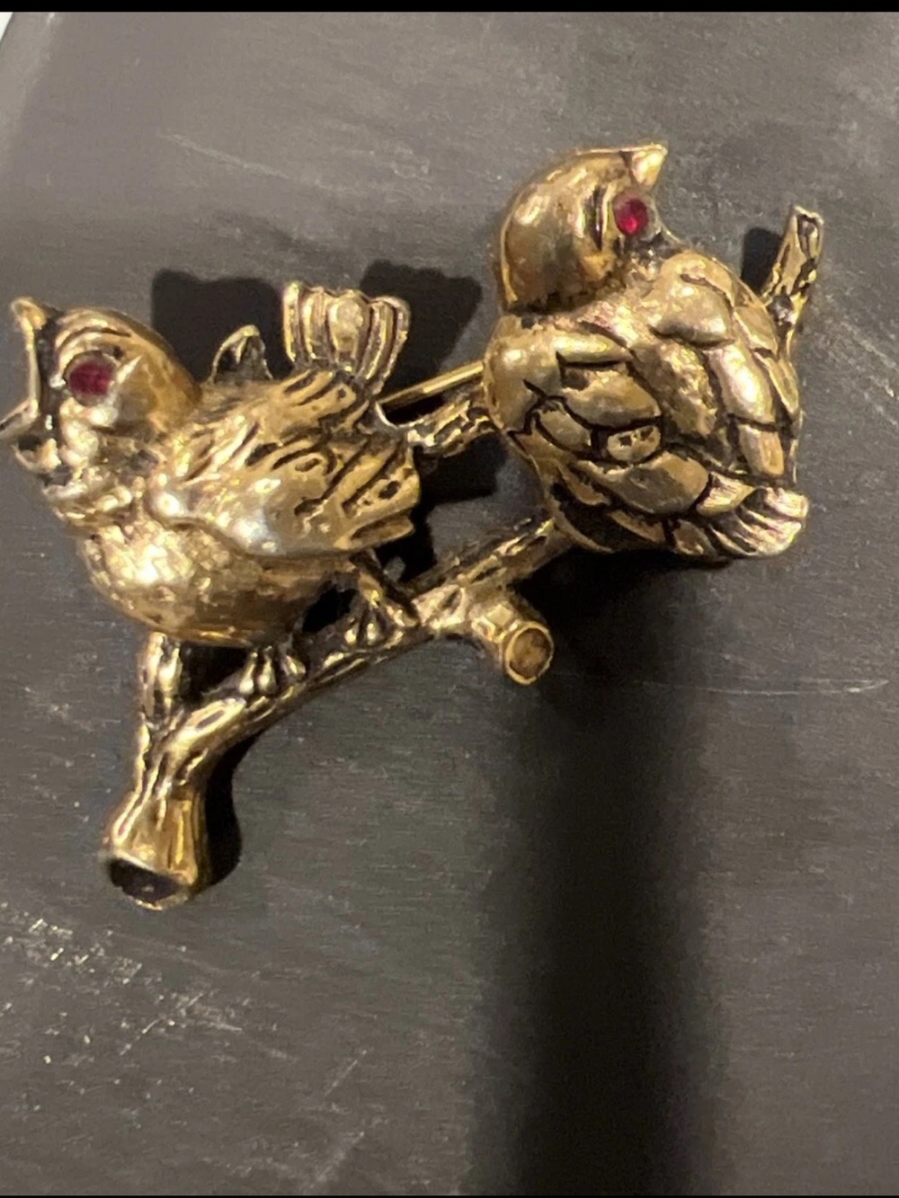 Vintage Emmons Birds Bird Brooch Pin with Red Rhinestones 1 3/4" Wide